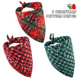 Syhood 3 Pieces Christmas Pet Bandanas Triangle Pet Bibs Plaid Dog Scarf Kerchief for Christmas Pet Costume