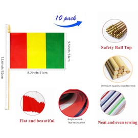 10 Pack Guinea Flags,GN Handheld Flag-5x8 In,Guinean Mini Flag Small flag, for Party, Shops and Bars Decorations, And International Day Celebrations.