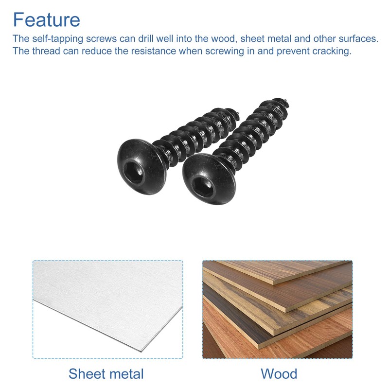 sourcing map Hex Socket Self Tapping Screws, M5 x 25mm