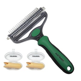 Pet Grooming Set – Deshedding Hair Brush & 2 Finger Toothbrushes – Perfect for Dogs & Cats (green handle)