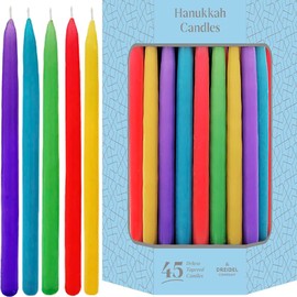 The Dreidel Company Deluxe Tapered Hanukkah Menorah Candles for All 8 Nights of Chanukah (Muted Rainbow)