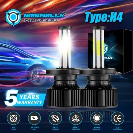 IRONWALLS 6Sides H4/9003/HB2 LED Headlight Bulbs Kit High Low Dual Beam 6500K White Bright