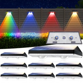FAXBOX Solar Fence Lights Outdoor, Waterproof LED,RGB Color Mode 6 Solid Monochrome, SolarPowered Wall Lights with 500mAhBattery,Solar Fence Lights lP65 Weatherprooffor Garden, Yard, Balcony (8-Pack)