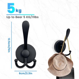 Daily Treasures 2Pcs Suction Cup Hooks for Shower with Three Hook,Stainless Steel Matte Black Bathroom Hooks Suction,11 Lb Modern Wash Cloth Holders for Shower Wall Mounted Suction Cup Hooks