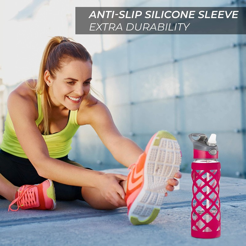 Swig Savvy Sports Leakproof Wide Mouth Glass Water Bottle with