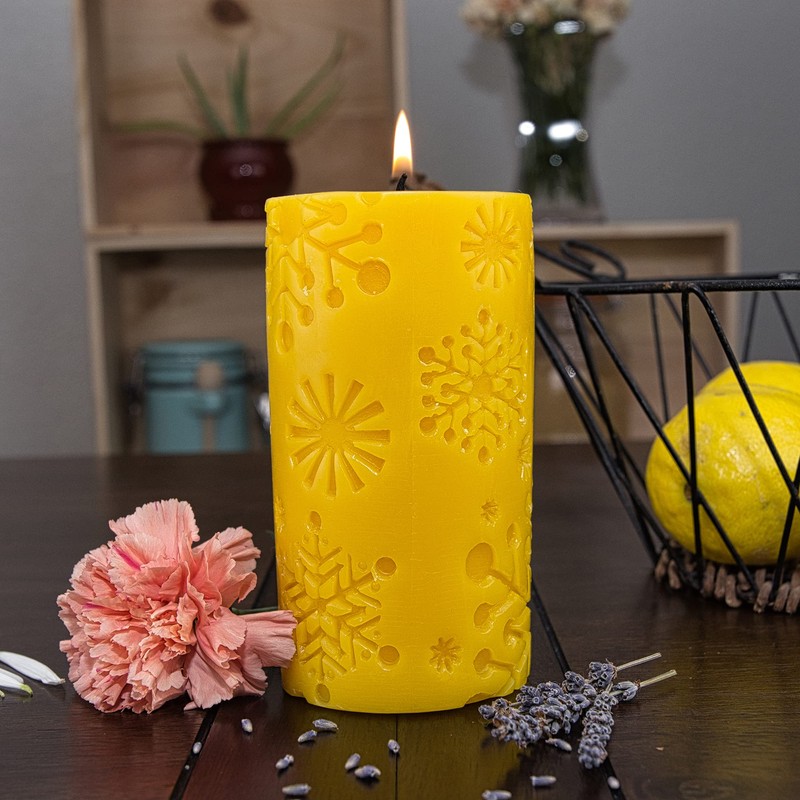 Snowflake Beeswax Pillar by PaperGarden