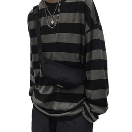 Zhiyouni Womens Mens Punk Gothic Oversized Striped Shirt Tops (Grey-M)