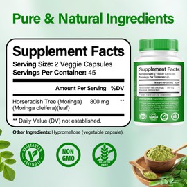 Moringa Capsules 2 Bottles | 800mg Pure Moringa Powder Capsules – Supports Energy, Immune Support, Gut Health, Green Superfood Contains Vitamins & Amino Acids