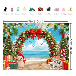 7X5ft July Christmas Backdrop Summer Xmas Tree Photography Background Snowman Arch Seagull Tropical Hawaiian Xmas Party Decoration Banner Holiday Party Photo Props