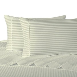 Royal Hotel Bedding Striped Ivory 300-Thread-Count 4pc California-King Bed Sheet Set 100-Percent Cotton, Sateen Striped, Deep Pocket, 100% Cotton