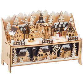 small foot 11790 Winter Village Lamp with Pyramid Made of Wood, with LED Lighting and Christmas Pyramid, Christmas Decoration, Illuminated Decoration, Multi-Coloured, Normal