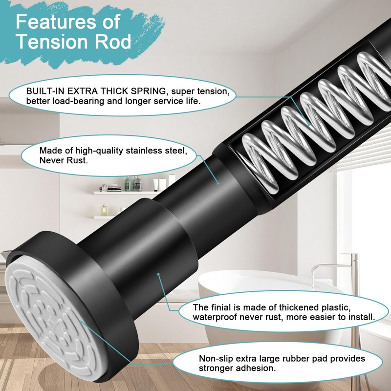 YNL Black Shower Curtain Rod 32-94 Inch(2.7-7.8ft), Non-Slip, Never Rust,