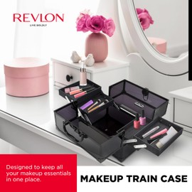 REVLON Makeup Train Case, Hard Case with Lock, Water Resistant Makeup Case with Trays, Travel Toiletry Bag with Trays, Easy Close Latch with Key, Compact Makeup or Toiletry Bag, Smoky Transparent