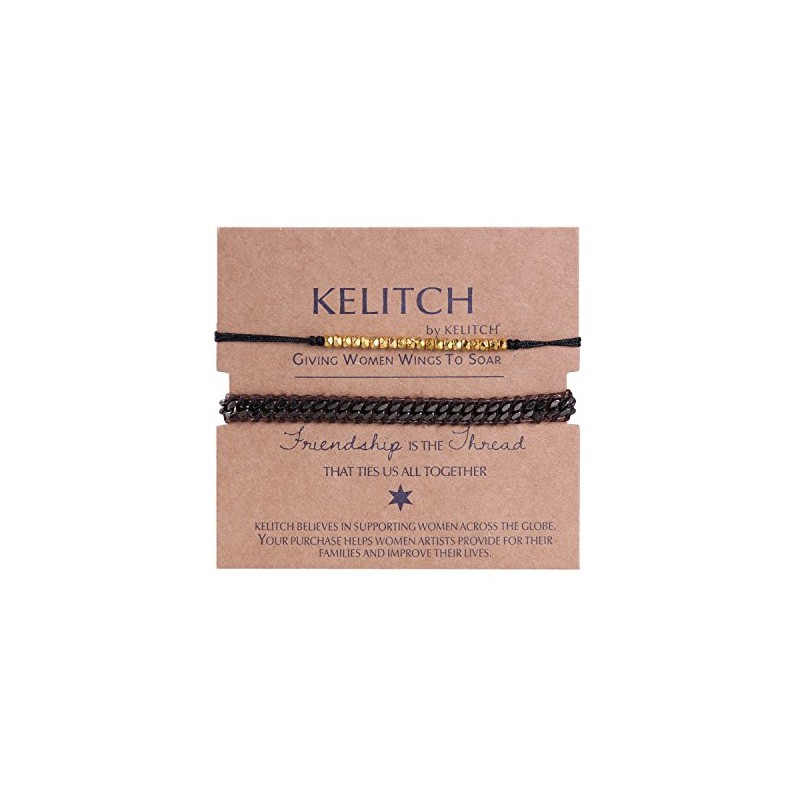 KELITCH 2 Pcs Friendship Bracelets Silver Beads Chains Leather Bracelets