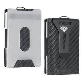 BRELIE Credit Card Holder with Money Clip, Carbon Fiber, RFID/NFC Blocking, Stores 10 Cards, Quick Access Pull Feature, Minimalist & Lightweight