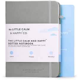 The Little Calm and Happy Dotted Notebook – 160 Page Hardcover Vegan Friendly Dotted Page Journal with Banded Closure, Bookmark and Introductory Guide forJournaling, Sketching and Organisation (Grey)