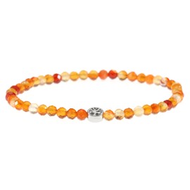 LAKADA Genuine Gemstone Bracelet with Faceted 4 mm Beads and Silver Stainless Steel Tree of Life Healing Stone Protective Stone Bracelet Lucky Charm Talisman Gift, Gemstone, Faceted gemstone