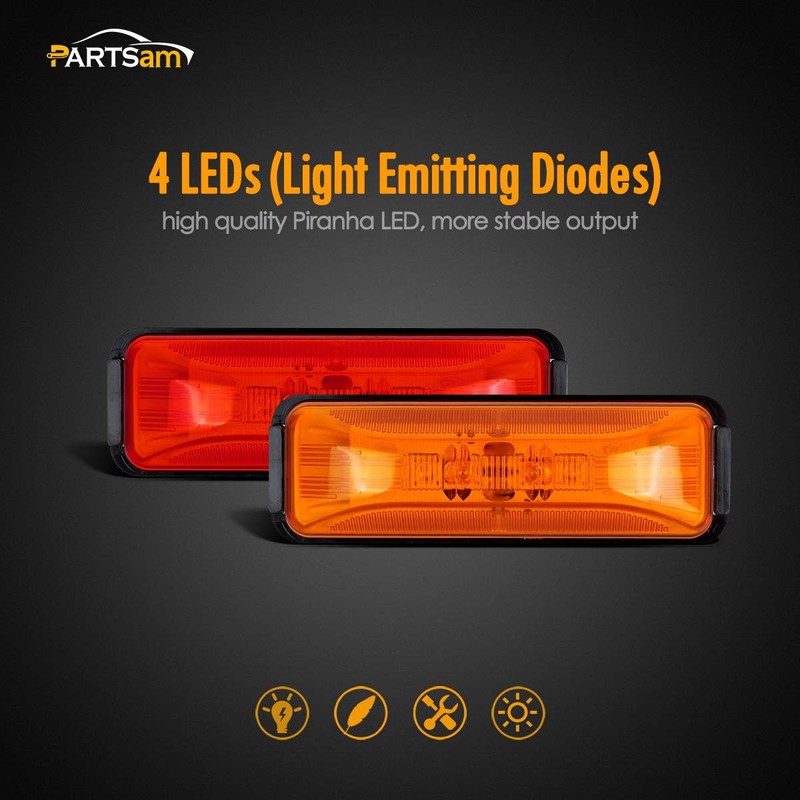 Partsam 4x Waterproof Amber/Red 4LED Side Marker Light for Trailer