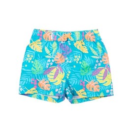 RUGGEDBUTTS Boys UPF50+ Sun Protection Fruits & Florals Swim Trunks - Neon Tiki Vibes, 2T
