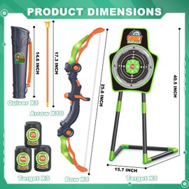 SpringFlower Bow and Arrow Toys for Kids, Archery Set Includes Super Bow with LED Lights, 10 Suction Cups Arrows,Archery Set with Standing Target and 3 Target Cans for Boys and Girls