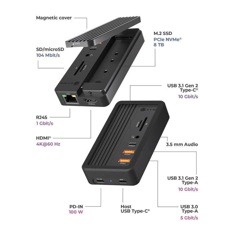 ICY BOX IB-DK4072M-CU31 10-in-1 USB-C Docking Station with M.2 NVMe