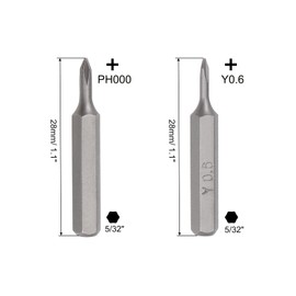 uxcell Phillips Bits 6pcs 5/32 Inch Hex Shank Cross PH000 and Y0.6 Screwdriver Bit Set 28mm Length S2 Screw Driver Kit Tools