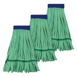 Heavy Duty Commercial Mop Head Replacement for Rubbermaid: 3 Packs 14oz Microfiber Tube Lint Free Industrial Heavy Duty Mop Head for Floor Cleaning - Super Absorbent & Bleach-Safe (Green)