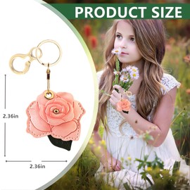 Leather Keychain Holder Case Compatible with AirTag,Cute Protective Cover with Keyring,Anti-Scratch Finder GPS Tracker Case for Wallet Keys,Bag,Pets(Rose C)