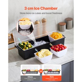 Happybuy Chilled Condiment Server, 4-Compartment Ice Cooled Serving Tray with Lid, Perfect for Bartending, Tacos, Salads, Fruits, and Home or Restaurant Use