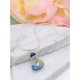 Bad Apple Designs Blue Crystal Teardrop Pendant Silver Snake Chain Necklace 18 Inch, Ladies