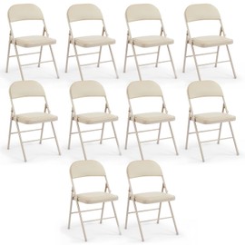 DUMOS 10 Pack Leather Padded Folding Chair, Indoor Outdoor Portable Stackable Commercial Seat with Steel Frame, Capacity for Home, Office, Party, Comfy, Kahki