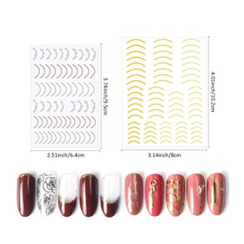 SILPECWEE 14 Sheets Gold Nail Stickers French Line Metallic Curve Strip Nail Decals Self Adhesive Nail Art Stickers Nail Design Stickers 3D Nail Decoration for Women Kids