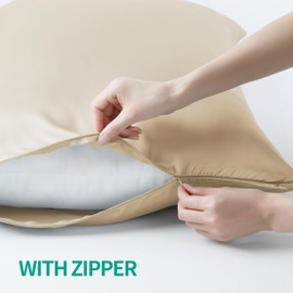 King Size Pillow Protectors Viscose Derived from Bamboo - Set of 2 Zippered, 400 Thread Count Cooling Pillow Case 36x20 Inch Soft Hotel Quality(2 Pcs, Zippered, Beige, King)…