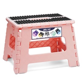 Delxo Folding Step Stool 9 Inch,Non-Slip Foldable Stools for Kids & Adults Up to 300 LBS,Kitchen Collapsible Fold Up Stepping Stool with Dotted 1 Pack,Pink