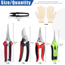 Glarks 6Pcs Garden Pruning Shears and Gloves Set, Professional Garden Bypass Pruning Shears Handheld Scissors Tree Trimmers Secateurs Hand Pruners Clippers with Stainless Steel Blades for Trimming