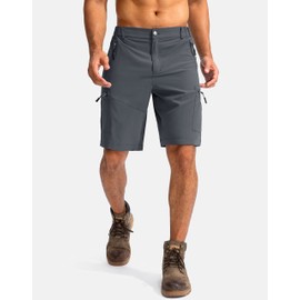 Pudolla Men's Hiking Cargo Shorts 9" Lightweight Outdoor Work Shorts for Men Travel Golf Camping Casual with 5 Zipper Pockets(Deep Grey Small)