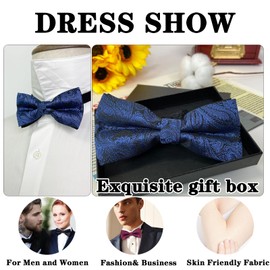 HISUNBEN Men's Bow Tie, Classic Plain Bow Ties for Men, Slim Tuxedo Bow Tie with Hooks, Adjustable Bow Tie for Wedding Party, Blue-01, Unit size