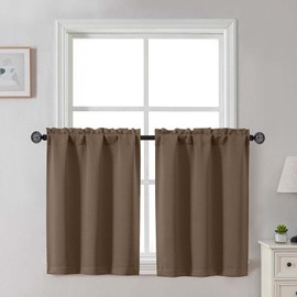 Gwine Brown Blackout Curtains 30 Inch Length, Short Kitchen Curtains for Bedroom Bathroom Basement, Light Blocking Half Window Tier Window Treatments Rod Pocket, 2 PCS, Each 30" Wx30 L