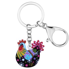 BONSNY Acrylic Floral Hen Chicken Keychains Key Ring Car Purse Bags Charms Farm Animals Lover Gifts (Multi)