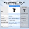 eMeet S600 4K Webcam, Sensor de 1/2.5'', Enfoque Automático PDAF,