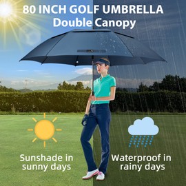 ZOMAKE 80 Inch Extra Large Golf Umbrella - Double Canopy Vented Golf Umbrellas for Rain Windproof Golf Push Cart Umbrella Oversize Stick Umbrellas for Men Women(Navy Blue)