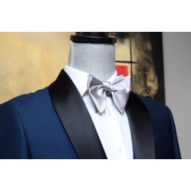 Camellucci Men's Self-tied Bow Tie 100%Silk Big Butterfly Silver Grey S654 Gift Box