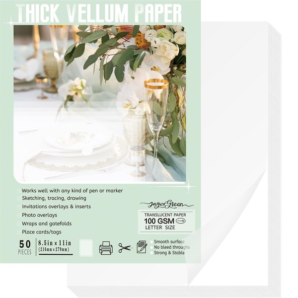 JAGERGREEN Vellum Paper 8.5 x 11 Inches 100GSM 50 Sheets,