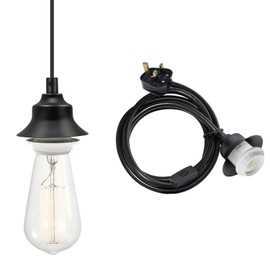 Plug in Pendant Light Cord Kit Industrial Hanging Light kit with Switch 4.5M Ajustable E27 Pendant Light Fitting Suspended Pendant Light Hanging Ceiling Lighting Fitting Black Plug in Pendant Light