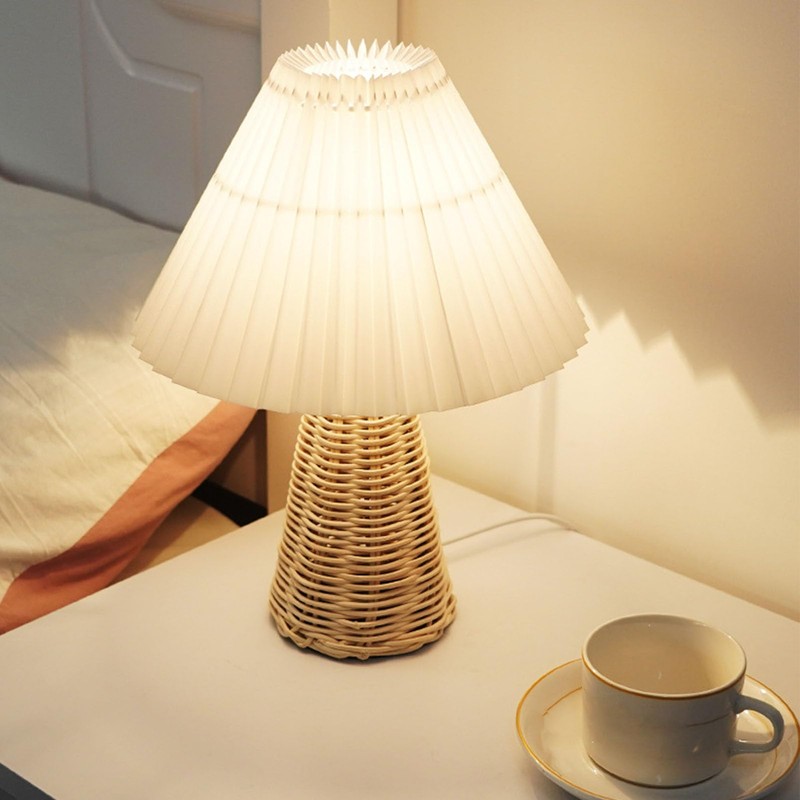 Cute Small Table Lamp, Rattan Bedside Lamp, Modern Bedside Nightstand