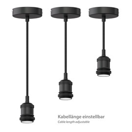 ledscom.de 3 x RETRA Pendant Light / Pendant Light with Textile Cable Matte Black 1x E27 Max. 60 W