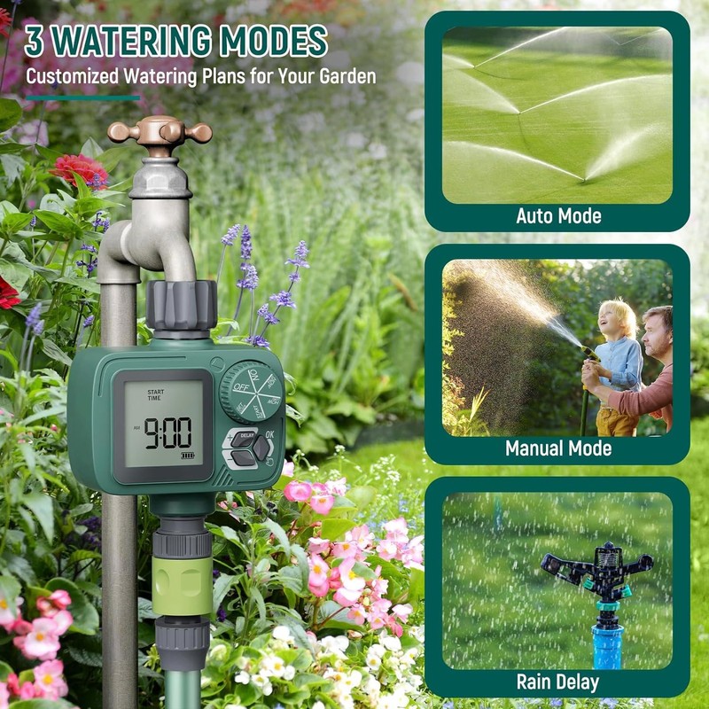 Sprinkler Timer: Programmable Hose Timer with Rain Delay/Manual/Automatic Watering System,