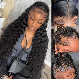 Bling Hair Princess 36 Inch Deep wave Lace Frontal Wigs Human Hair 13x6 Transparent Deep Curly Lace Front Wigs Human Hair 200% Density Pre Plucked