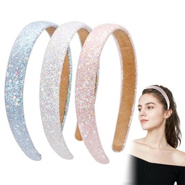 3 Stück Glitzer-Pailletten-Haarbänder für Kinder, breite Glitzer-Haarbänder für Mädchen und Frauen