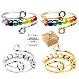 BYVCUI To My Daughter Fidget Ring for Anxiety,4pcs fidget rings mood ring Adjustable opening Stacking Anxiety Relief Rainbow Fidget Ring Jewelry Gifts